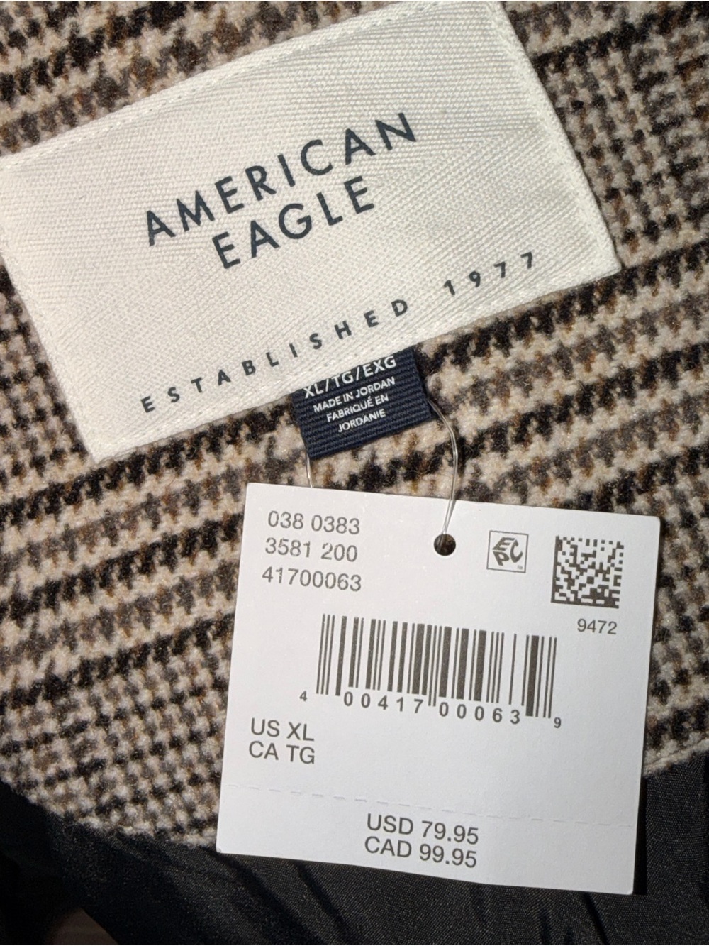 American Eagle Houndstooth Jacket - Brown & Cream - Picture 2 of 2